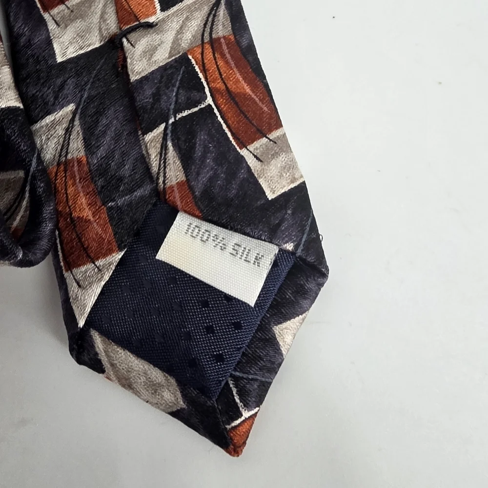 VINTAGE Pierre Cardin 100% Silk Tie Abstract Geometric Blue Burnt Orange